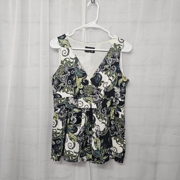 Saks Fifth Avenue Black Green Tank Y2K Pleated Paisley Boho Retro 8 - Picture 7 of 10